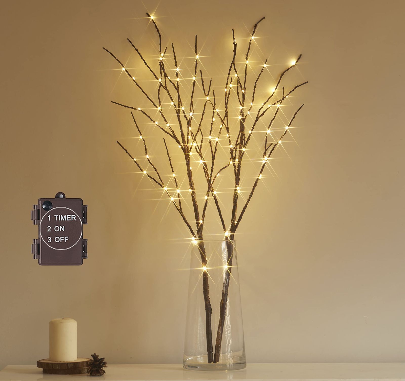 【迅速発送】Hairui ブランチツリー 100LED 枝 80cm イルミネーション 電池式 間接照明 ブラウン ストリングライト オシャレ 北欧風 タイマー機能 防水 (花瓶が含まない)