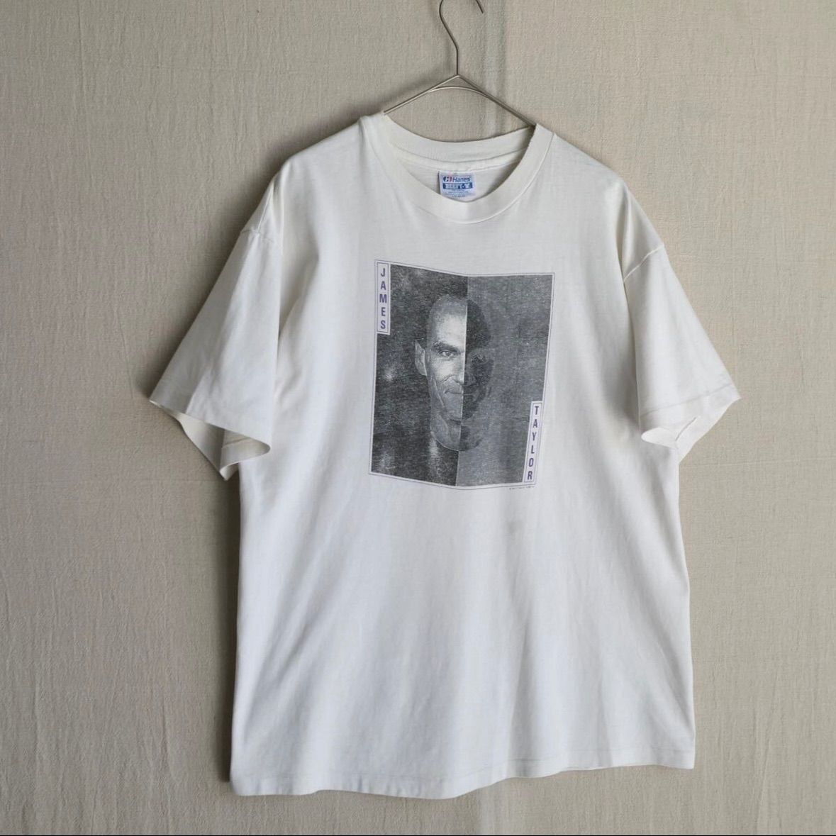 USA製 80s JAMES TAYLOR Tシャツ / L コットン ホワイト プリント 人物 音楽 バンドT Hanes 半袖 ビンテージ T3-05093-0