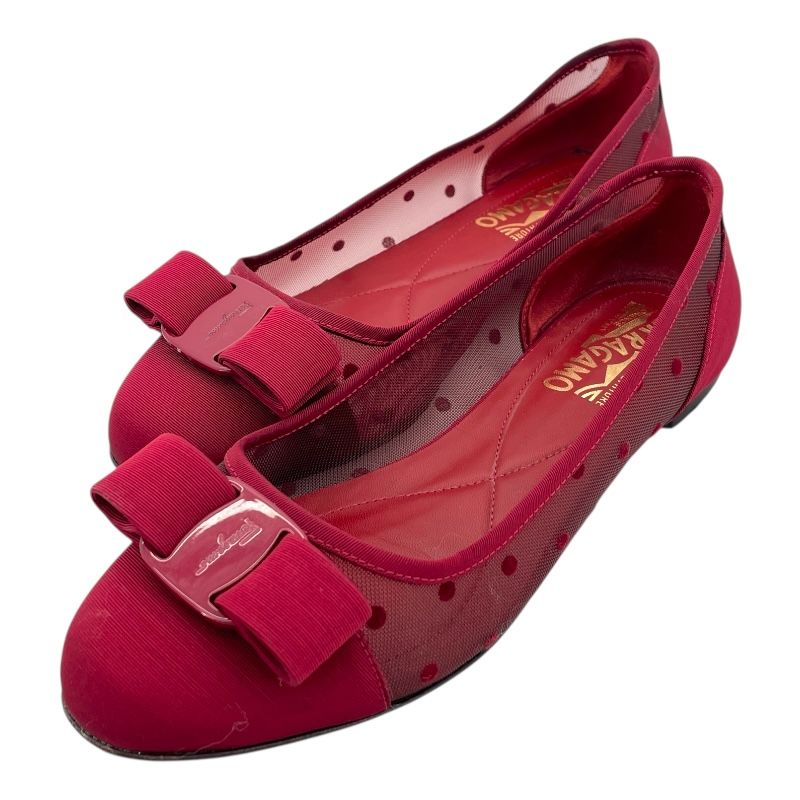 サルヴァトーレ フェラガモ Salvatore Ferragamo ヴァラリボンドメッシュパンプス レッド レディース パンプス