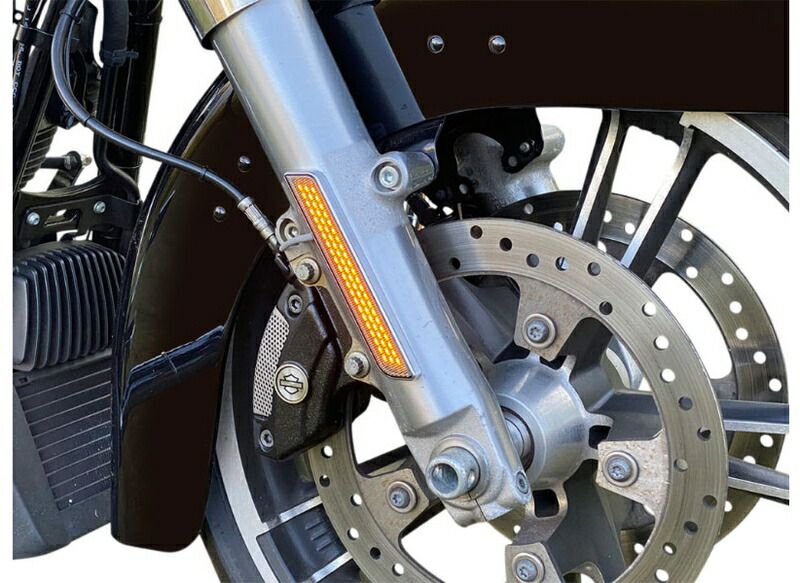 LED フロントフォークライト アンバーレンズ ブラックハウジング 2014〜24年ツーリング トライク