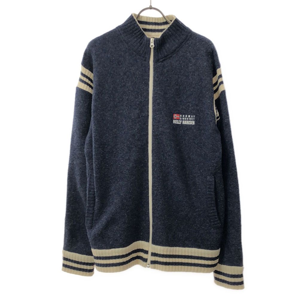 ヘリーハンセン ウール 長袖 ニットジャケット L ブルー×ホワイト HELLY HANSEN ジップアップ メンズ