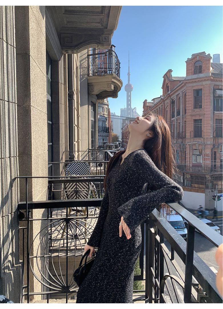 大人 春ニットロングワンピース