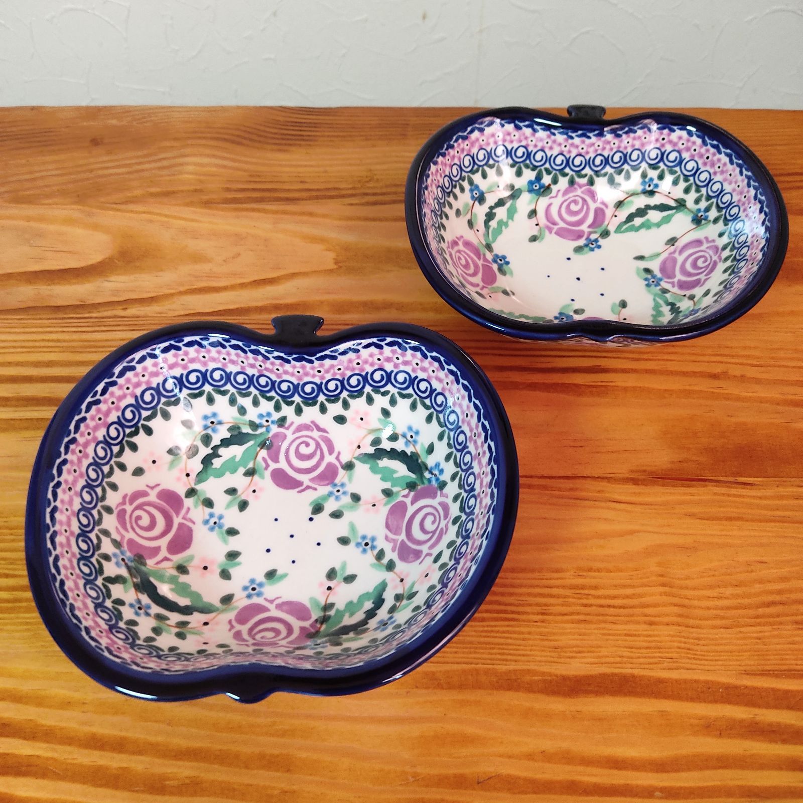 直径16cmボウルとマグカップのセット　紫バラ　ツェラミカミレナ　ポーランド食器
