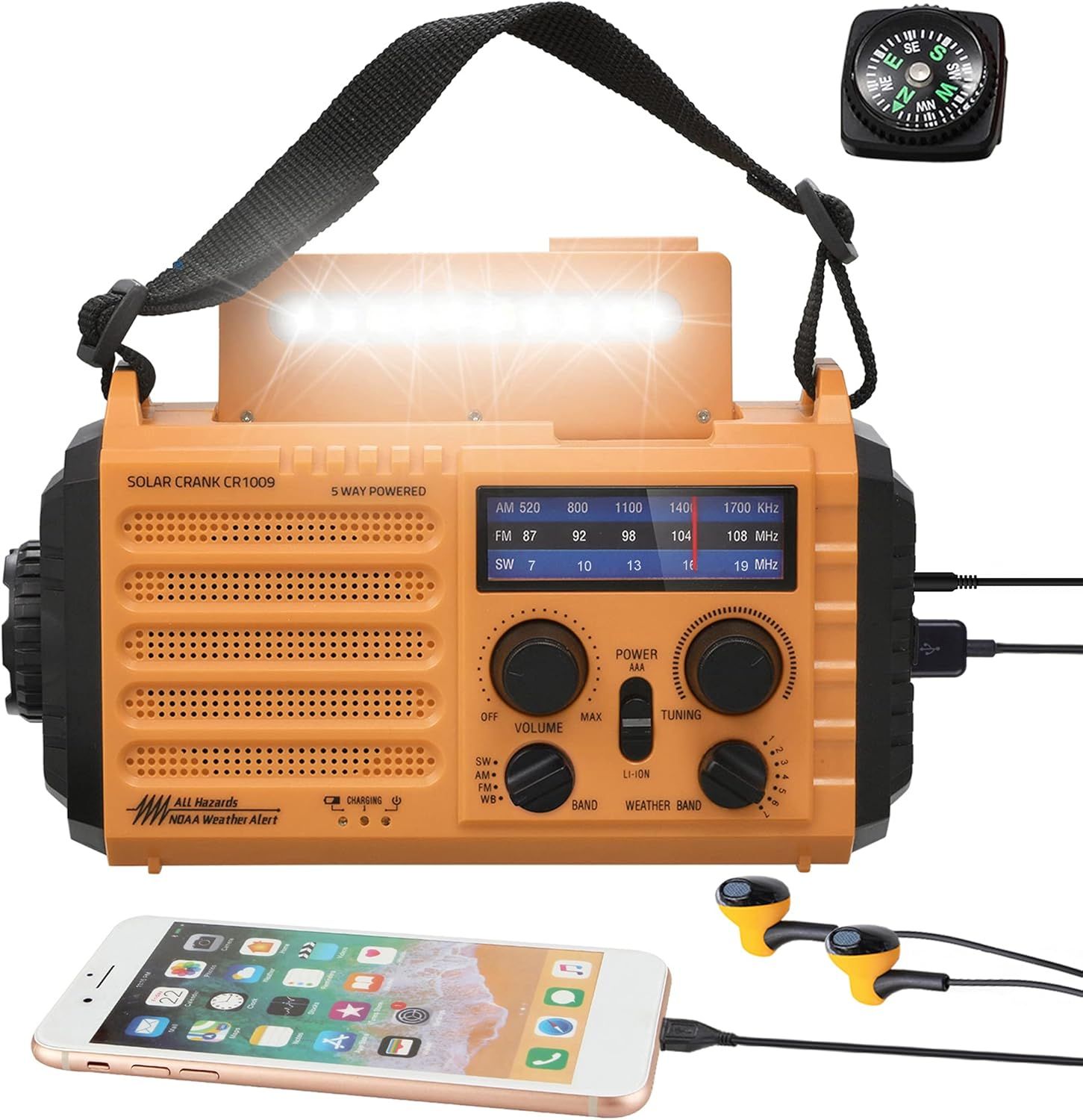 Mesqool 防災ラジオ ソーラー多機能ラジオ 手回し 懐中電灯 読書ランプ付 SW/AM/FMラジオ (FM76.00Mhz - 108MHz) SOSアラート付き小型ラジオ スマホに充電可能な防災ライト 屋外で使えるポータブルラジ