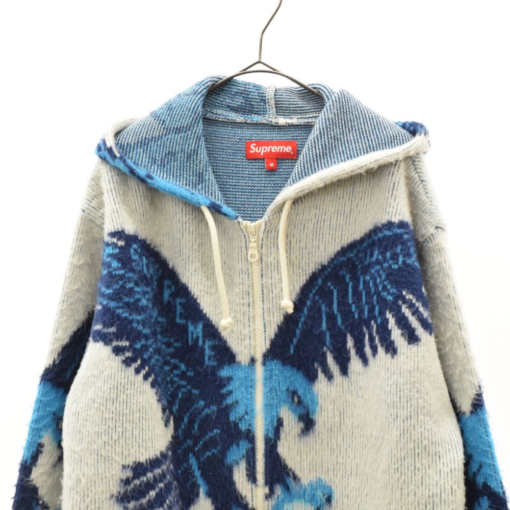 SUPREME (シュプリーム) 16AW EAGLE HOODED ZIP UP SWEATER イーグルフーデッドジップアップニットパーカー  ブルー - メルカリ