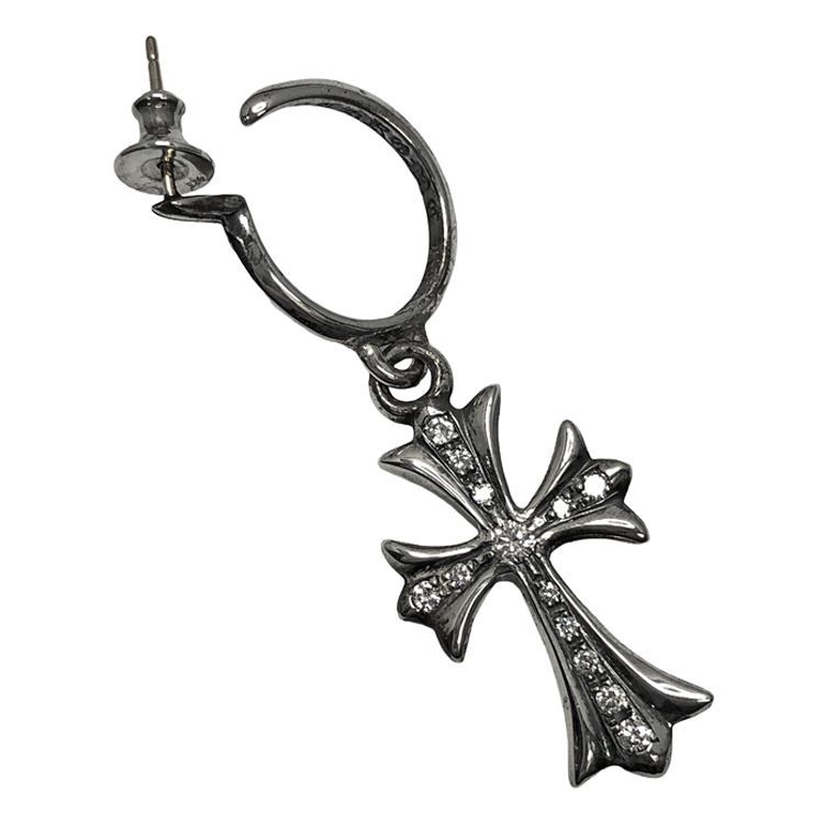 Chrome Hearts クロムハーツ TINY CH CROSS タイニーCHクロス フープピアス アフターダイヤモンド SV925 シルバー