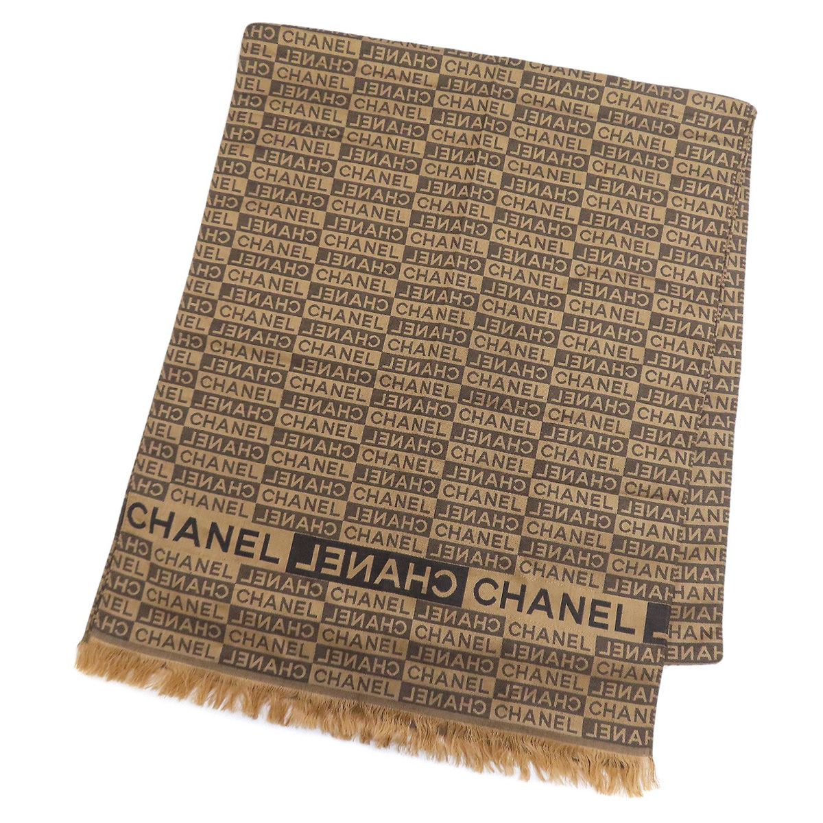 シャネル ロゴプリント総柄シルク*ウールストール 198cm×42cm CHANEL シャネル ロゴ総柄 マフラー シルク ウール レディース