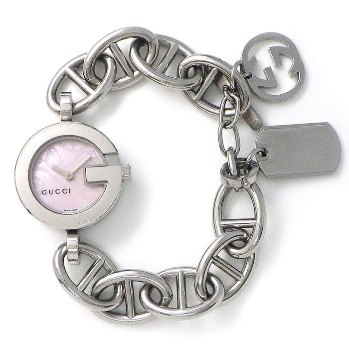 グッチ GUCCI 腕時計 Gチャーム 107 ピンクシェル文字盤 チェーン SS クオーツアナログ