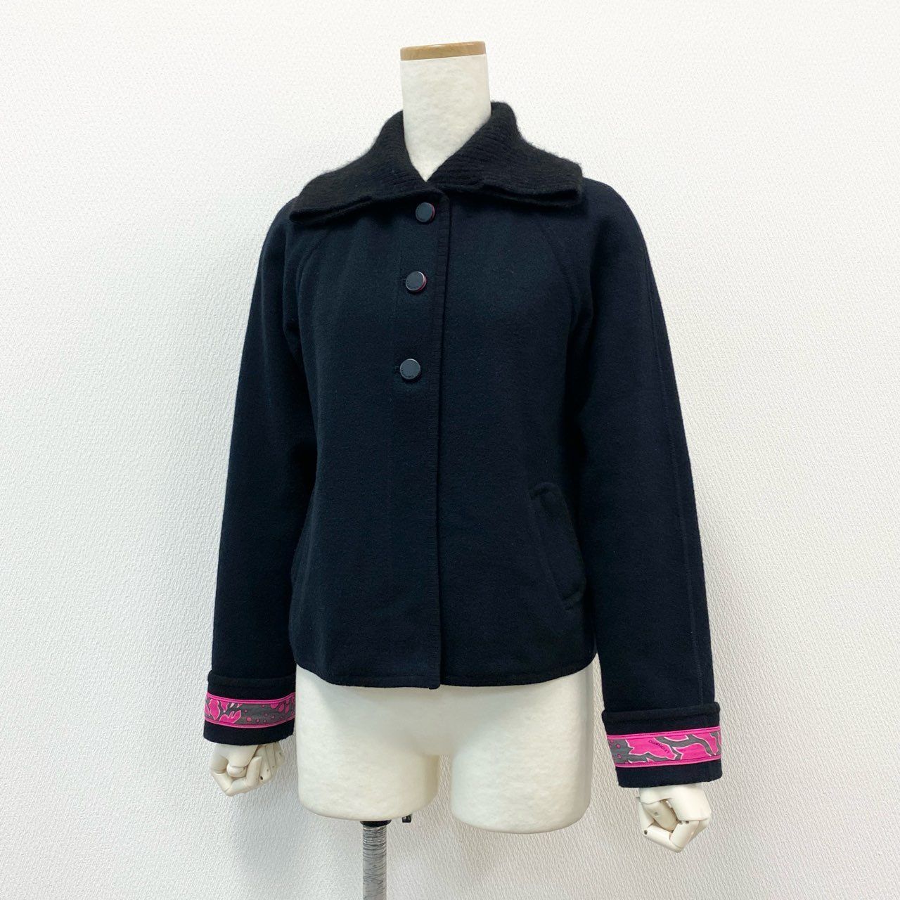 2f6 LEONARD FASHION レオナール ファッション ハイネック ウールジャケット プリント 2 ブラック ピンク