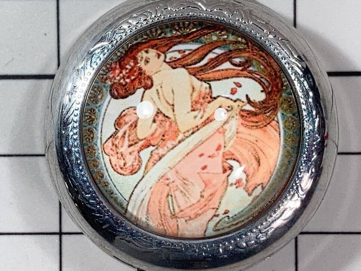 【フッチェンロイター】アルフォンス・ミュシャ 陶器の飾り 懐中時計 アルフォンス・ミュシャ #連作 四芸術 舞踏:シルバー