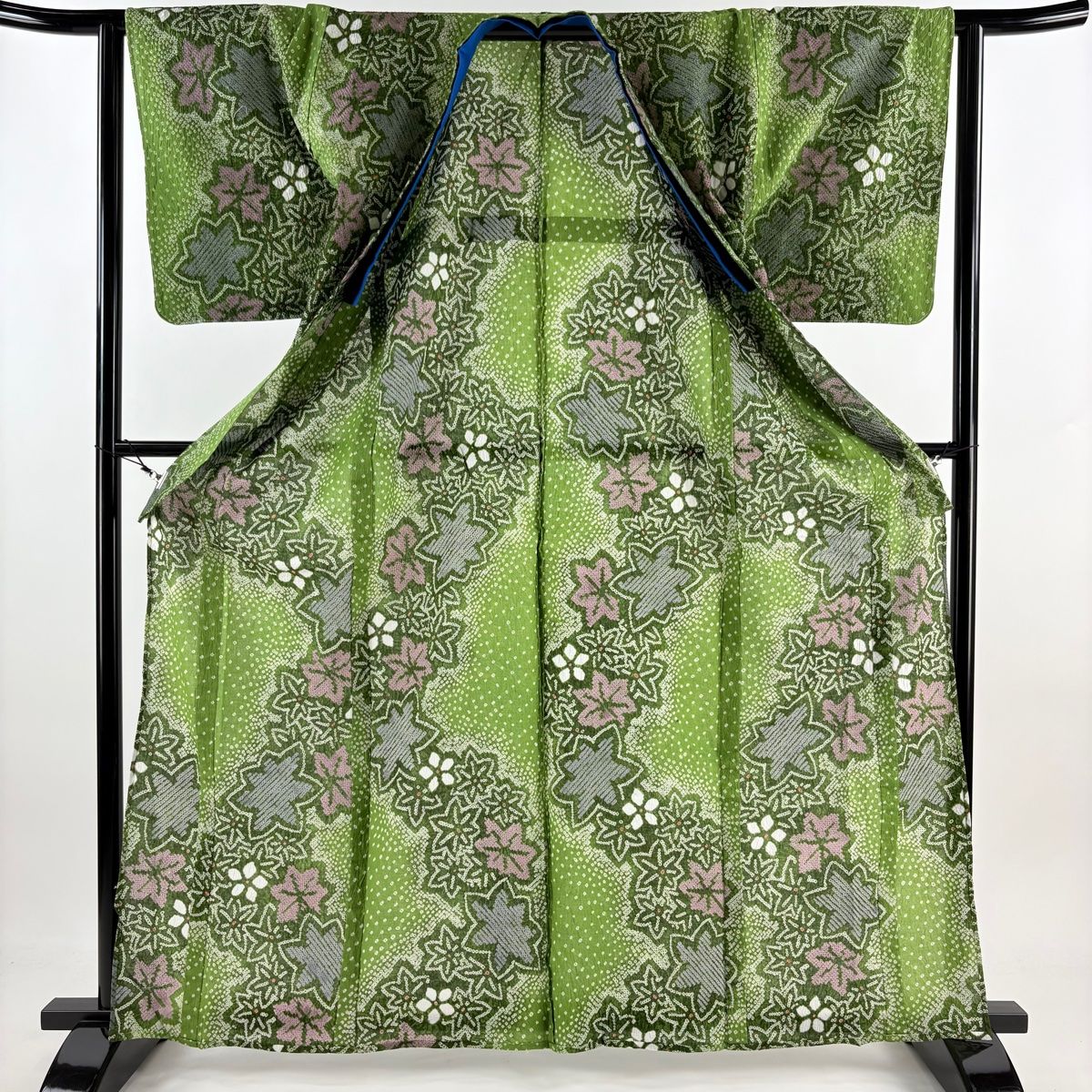 浴衣 身丈163cm 裄丈63cm S 絞り浴衣 楓 よもぎ色 綿 美品 名品
