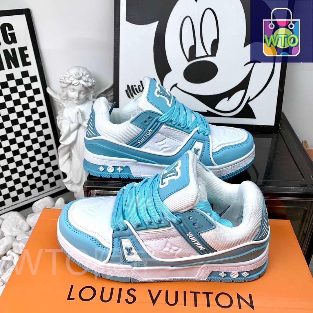 Louis Vuitton スニーカー 青白 LOUIS VUITTON Trainer レザーカジュアルロートップファッション