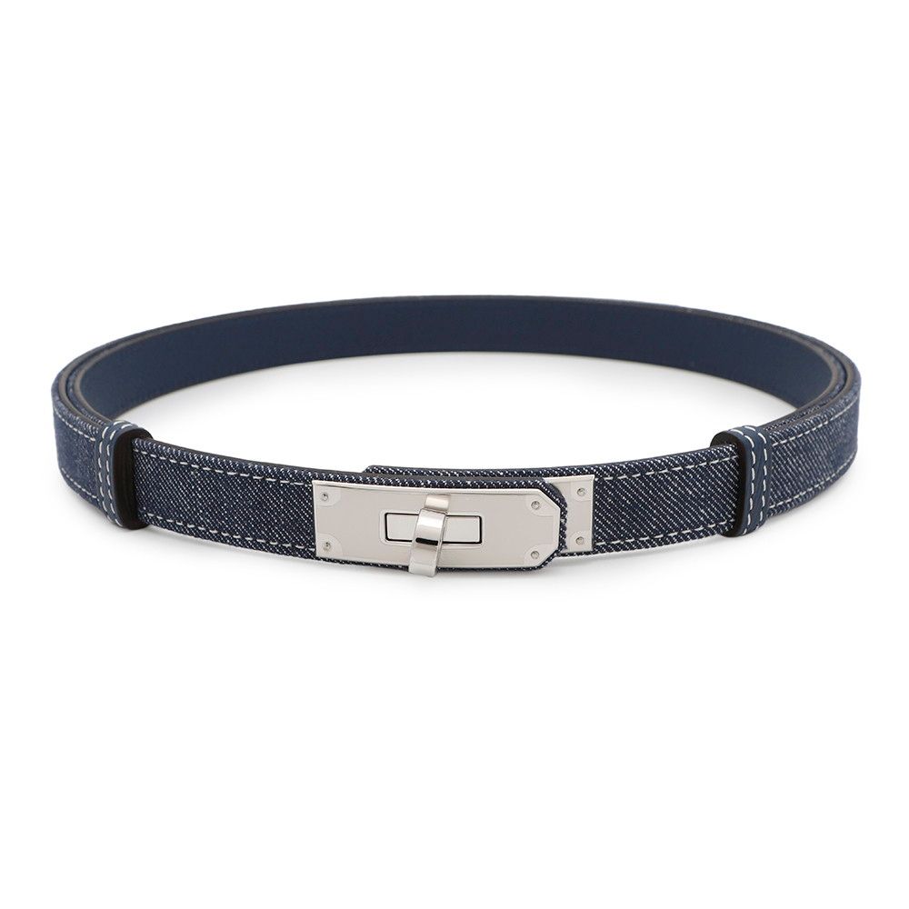 エルメス ケリージーンベルト ブルーインディゴ|ホワイト|ブルーネイビー|シルバー金具 エプソン|デニム W刻印 HERMES べルト