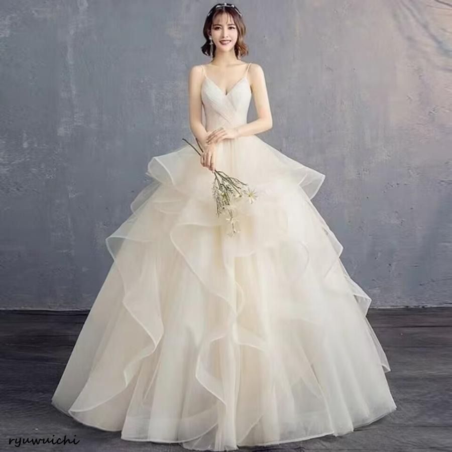 ウェディングドレス白 パーティードレス ビスチェタイプ 花嫁ロングドレス 結婚式 刺繍レース 露背 二次会 お呼ばれ