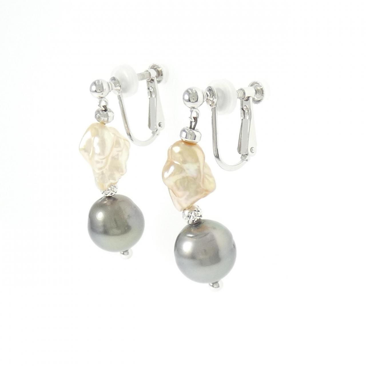 K14WG 黒蝶パール イヤリング 9.2mm