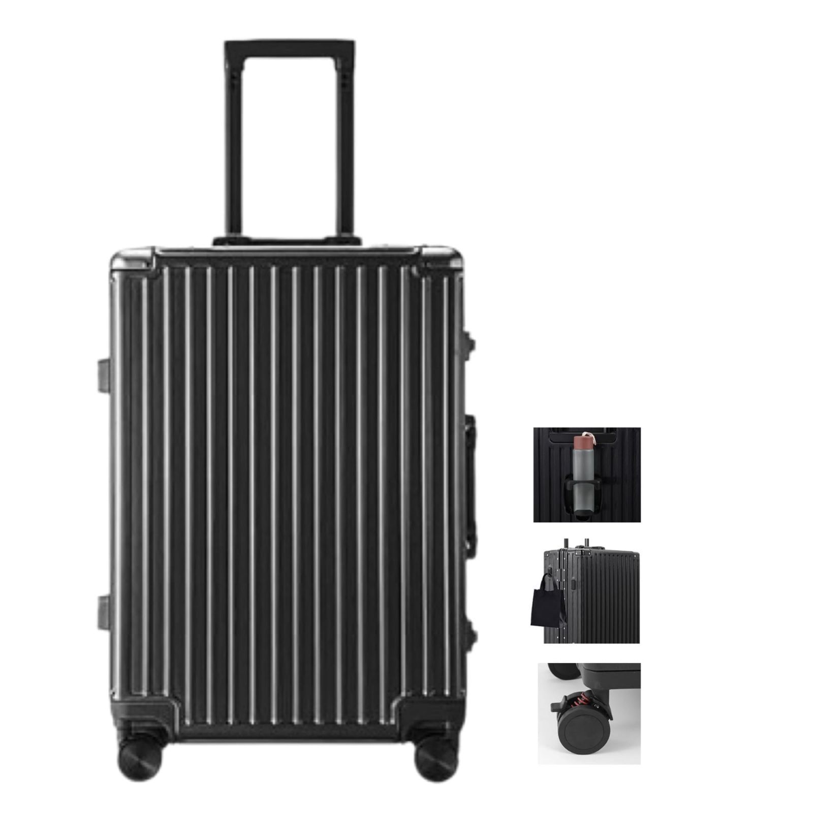 ストッパー付き 機内持ち込み カップホルダー付き アルミフレーム キャスター 大型トロリーケース 軽量 キャリーバッグ ケース ブレーキ止まる360度回転 静音ダブルキャスター 耐衝撃 キャリー 旅行 ビジネス 出張 スーツケース 頑丈 TSAロック搭載 保護