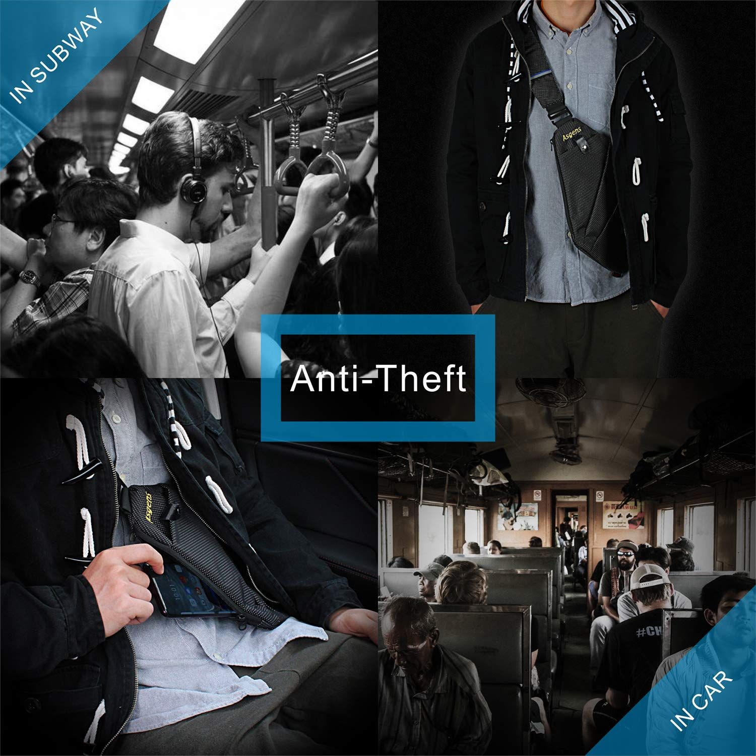 Asgens] 多目的盗難防止隠しセキュリティバッグ 脇下ショルダー 脇下