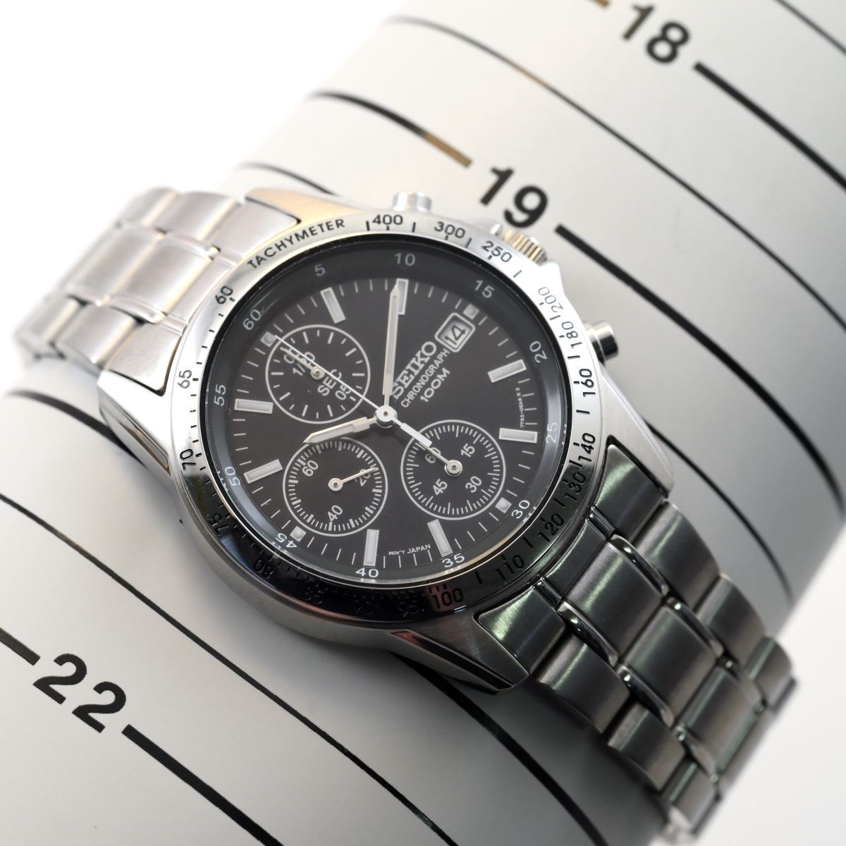 美品 セイコー SEIKO QUARTZ Chronograph SND367PC 38mm Black Tone