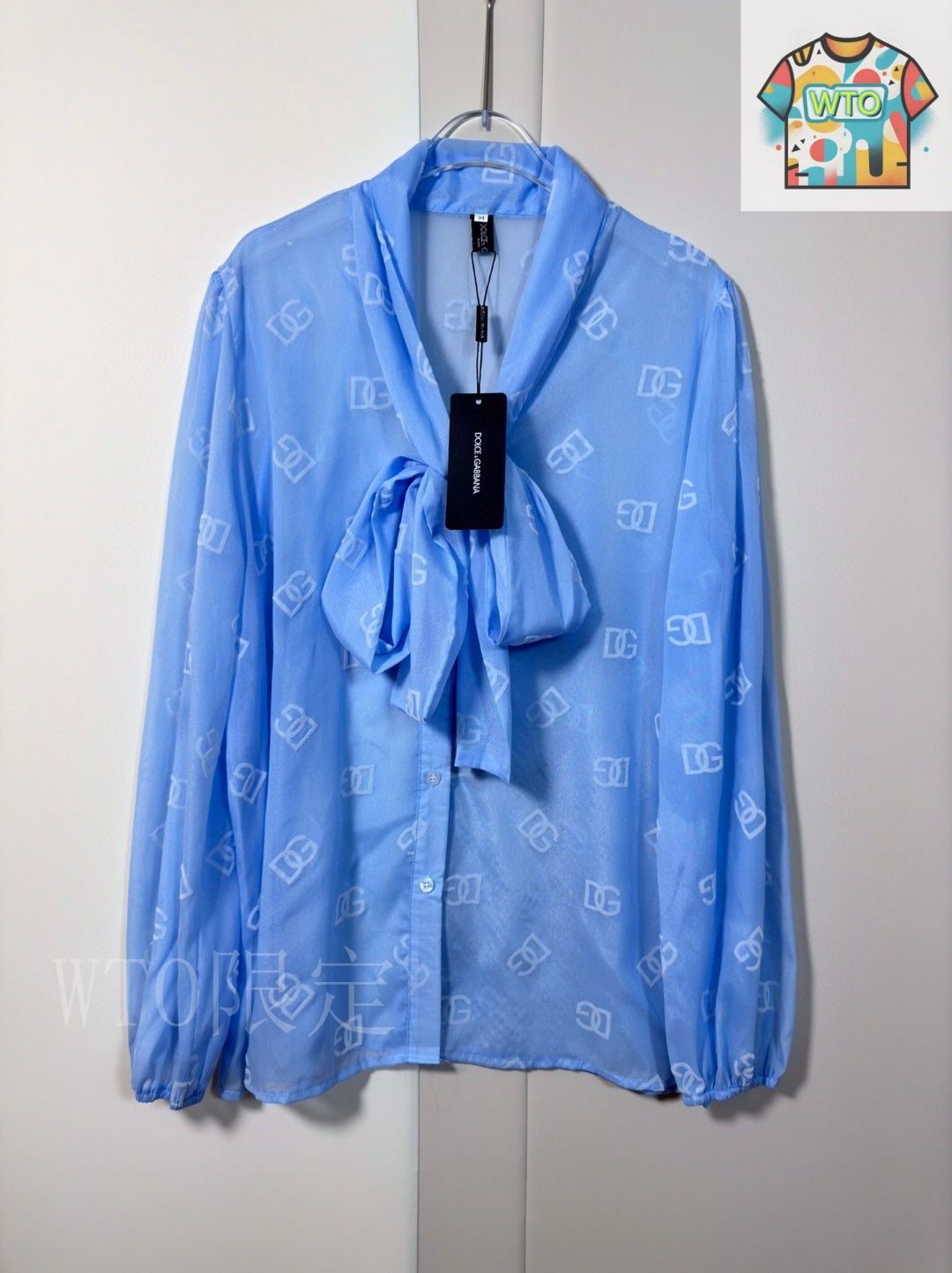今日WTO】Dolce&Gabbana New Women's Sky Blue Logo Print Bow