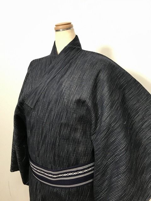 2Lサイズ 男物 綿麻 浴衣 濃紺地に縞模様
