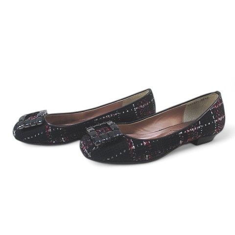 銀座かねまつ GINZA Kanematsu パンプス ブラックビジュースクエア ローヒール 22.5㎝ ブラック 黒系 ツイード 日本製