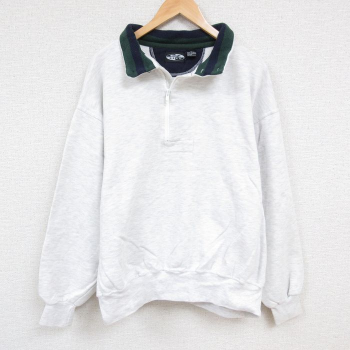 XL/古着 長袖 ハーフジップ スウェット メンズ 00s 無地 大きいサイズ 薄グレー 霜降り 24aug27 中古 スエット トレーナー トップス