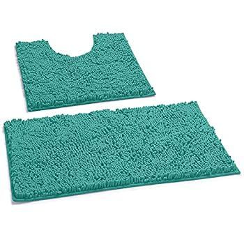 luxurux 2?Pieceバスマットセット???extra-soft Plushノンスリップシャワーバスルームラグ U型ラウンドトイレマット 1? マイクロファイバー素