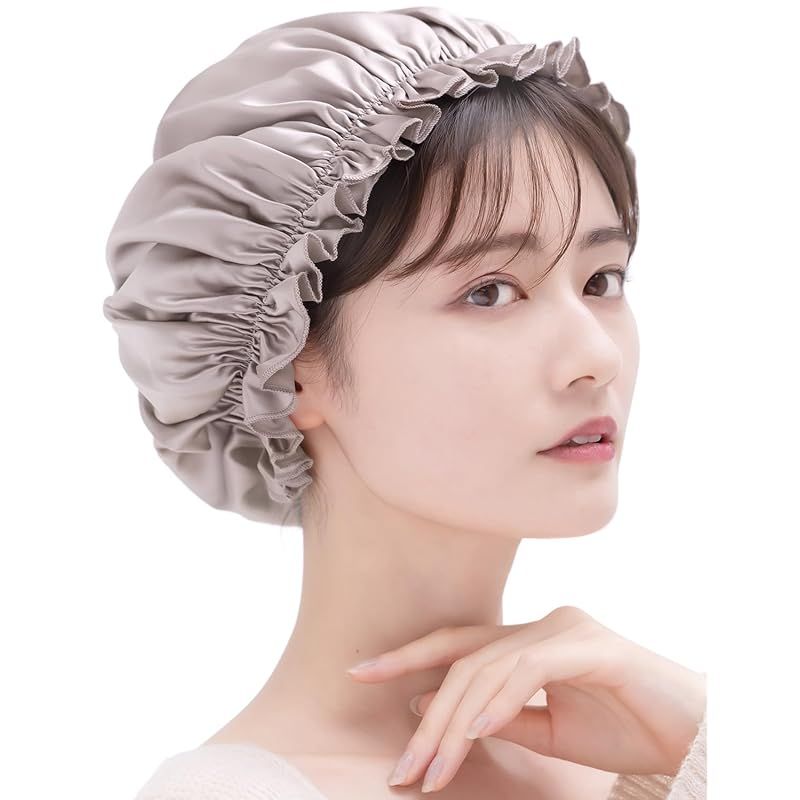 [COCOSILK] シルク ナイトキャップ シルク 天然 シルク100% ヘアキャップ 美髪 ロングヘア 就寝用 (JP， アルファベット， M， アッシュピンク) 1