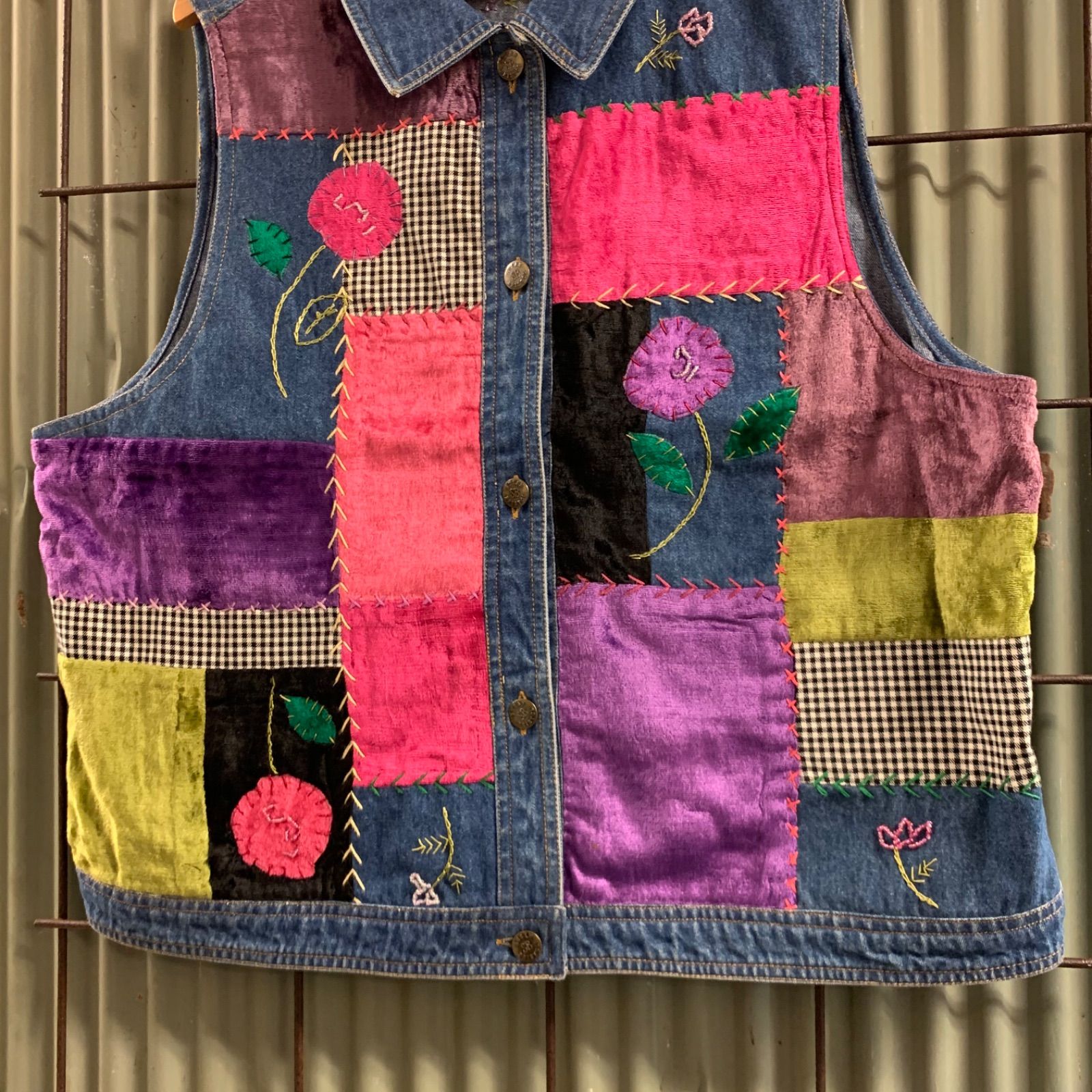 Old Embroidery Denim Vest パッチワーク デニムベスト - メルカリ