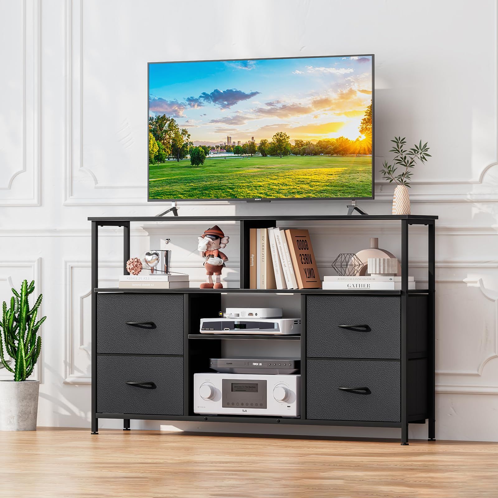 即日発送可！ 大容量 引き出し付き 幅120×奥行30×高さ77.5cm テレビラック TV台 簡単組立 テレビボード 収納棚付き ブラック ハイタイプ 最大55型対応 テレビ台 愛おしい