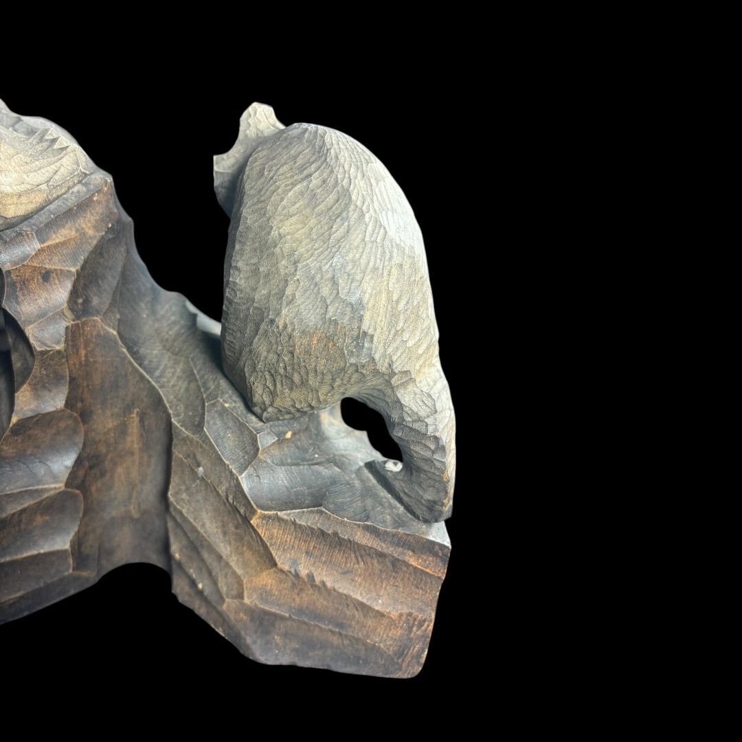 木彫り像 熊 親子の熊 子熊 親熊 大熊 くま 親子で鮭獲り