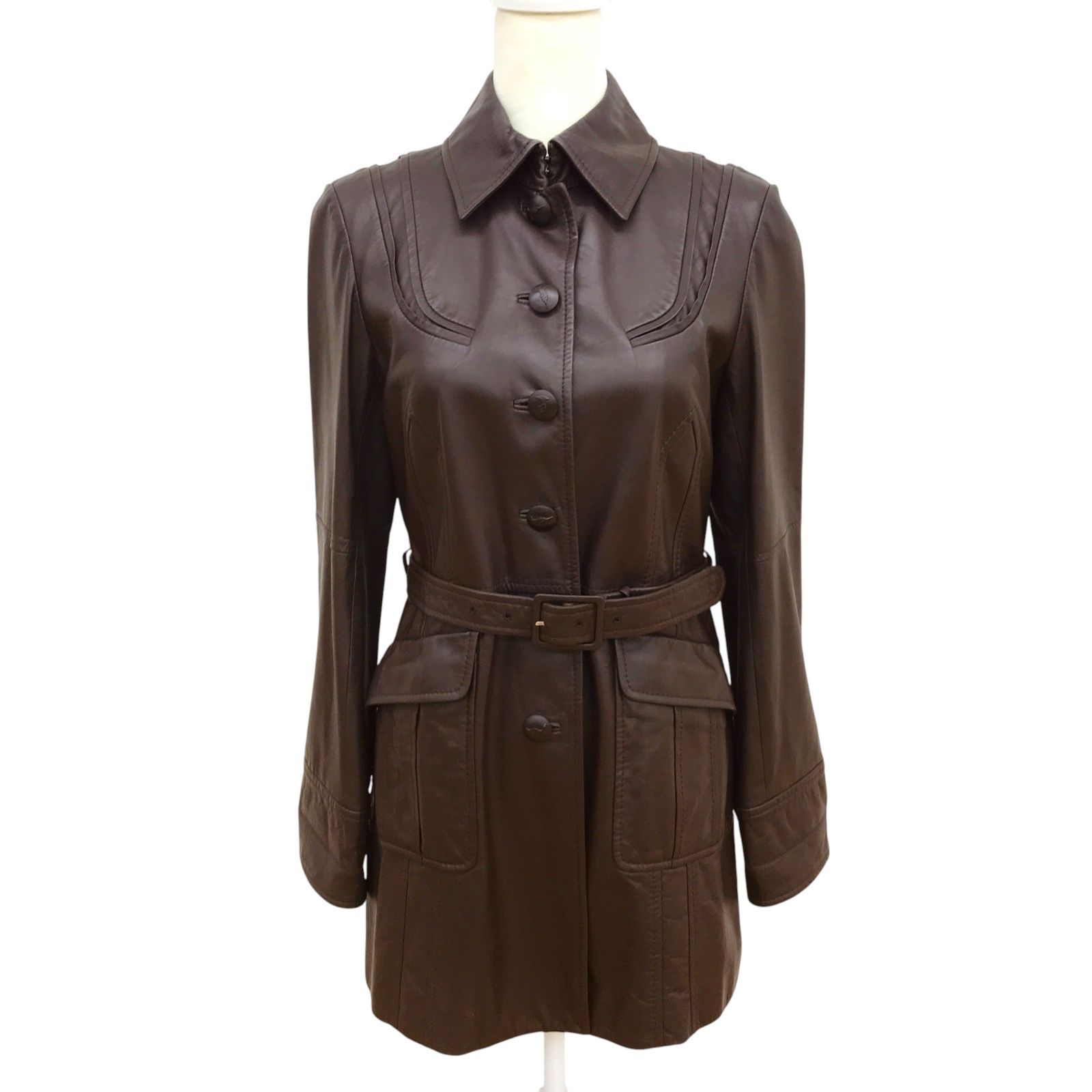 よ*ん様 【激レア】TRUSSARDI トラサルディ ヴィンテージ レザーコート Z1462 TRUSSARDI トラサルディ レディース レザーコート ダーク