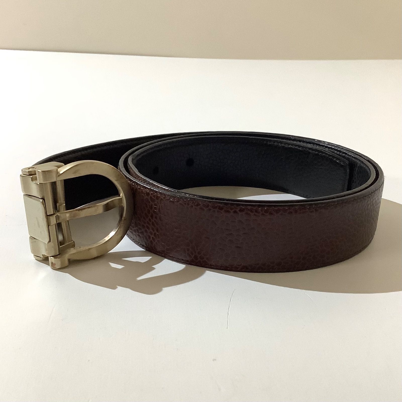 未使用✨フェラガモ レザー　ガンチーニ　レザーベルト ブラック　ブラウン メンズ Salvatore Ferragamo サルヴァトーレ フェラガモ レザーベルト