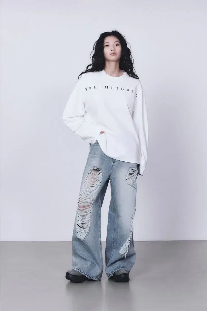 TREEMINGBIRD スクラッチ ダメージ デニム パンツ ブルー