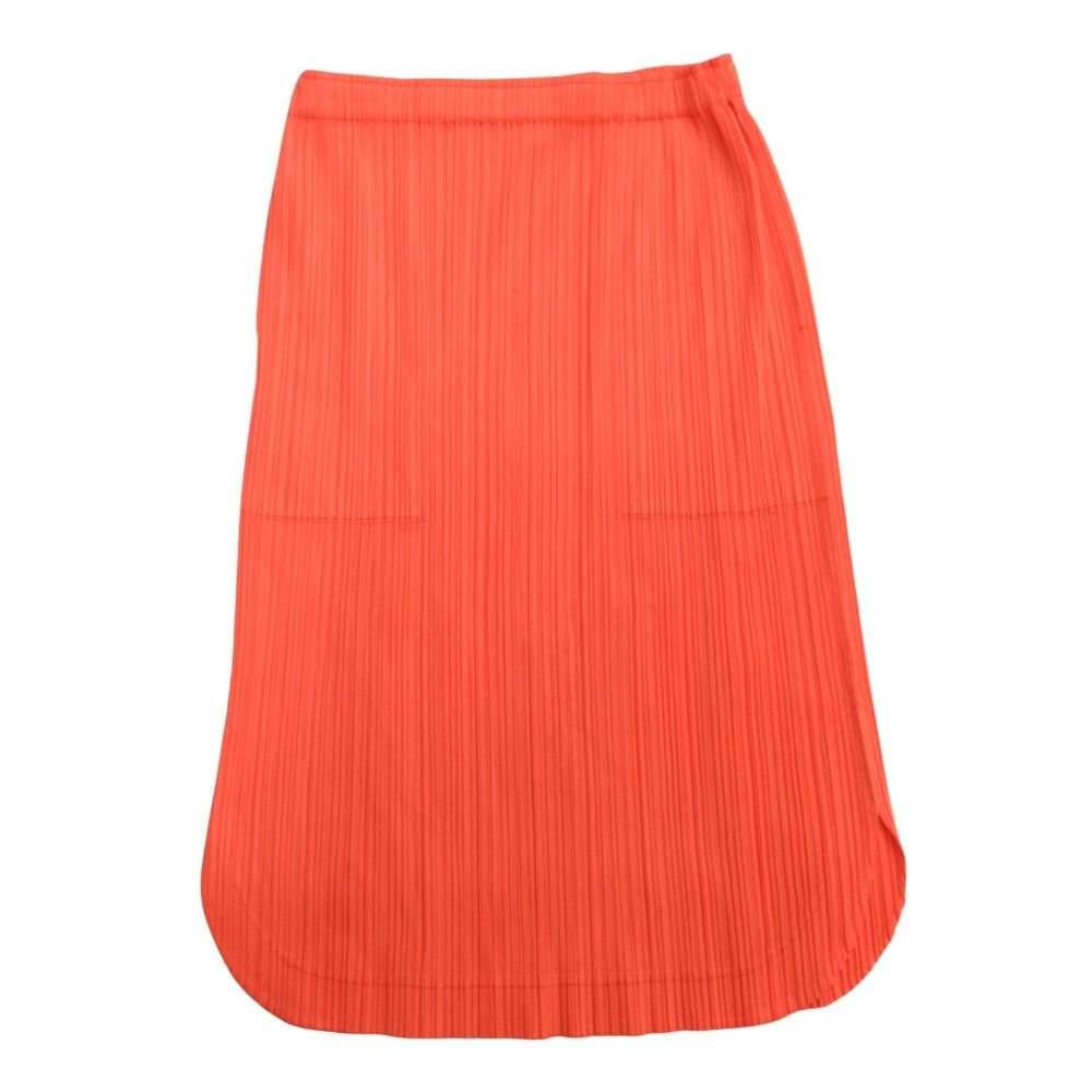 16ss PLEATS PLEASE プリーツプリーズ イッセイミヤケ プリーツ加工 スカート イージー 膝丈 ラウンド サイズ3 オレンジ レディース 古着