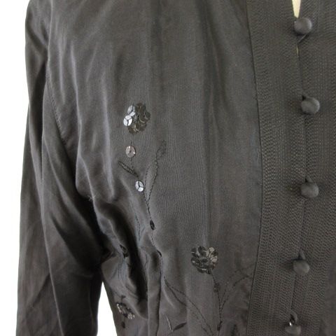 新品同様/ルイフェロー Louis Feraud シャツブラウス 小さい 表記 7号 S 相当 黒 レディース トップス 春 夏 長袖 綿100 コットン ビジュー Louis Feraud 新品同様/ルイフェロー シャツブラウス 小さい