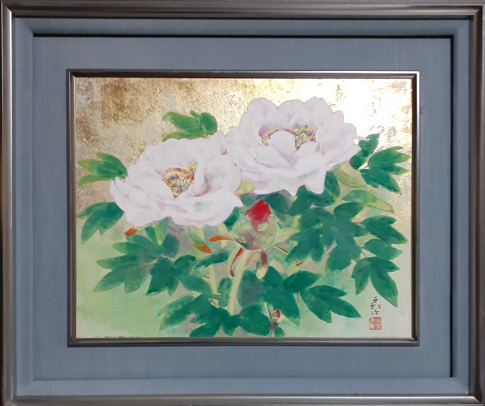 日本画家【松岡義治】筆 題『牡丹』肉筆 額装 - メルカリ