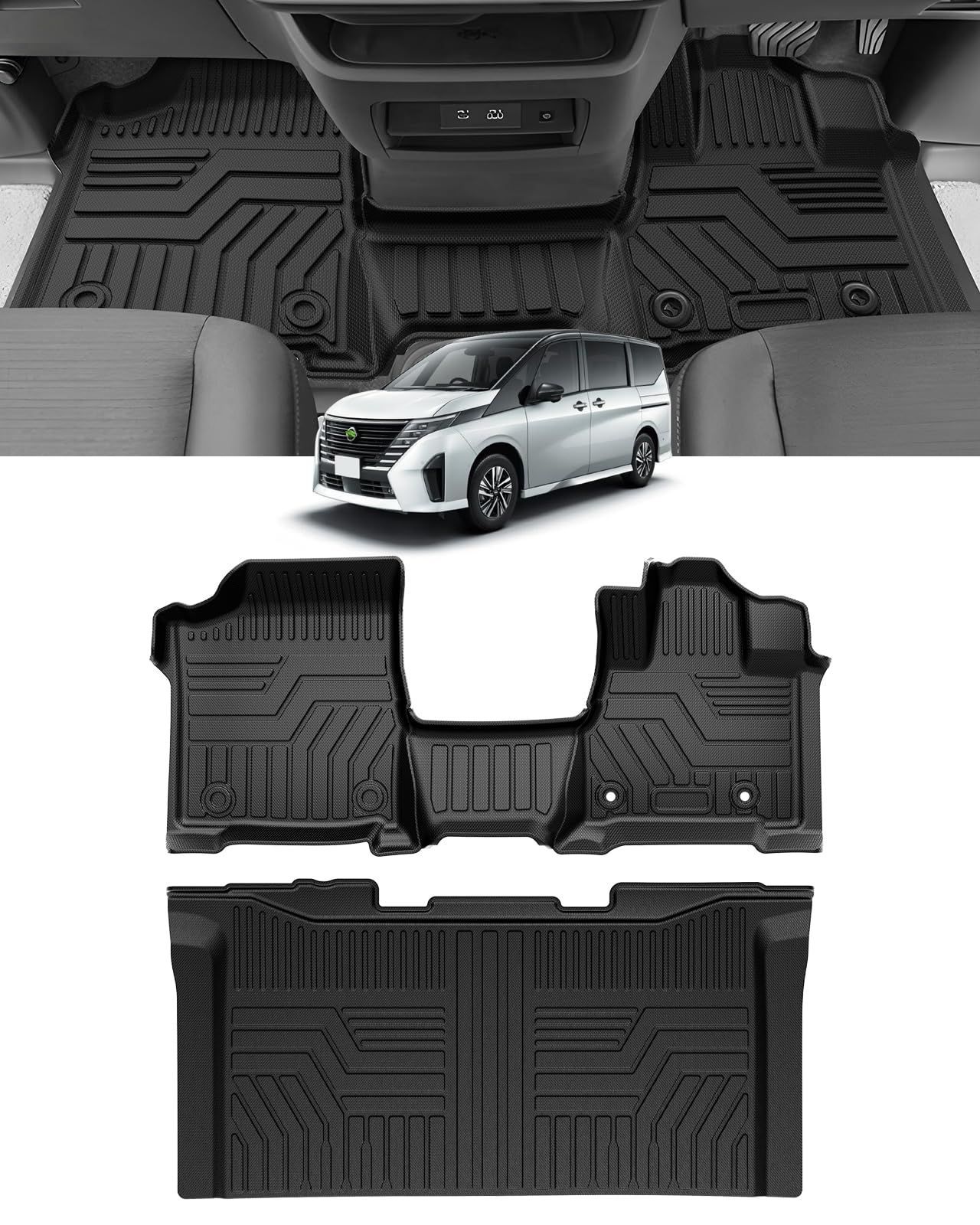 Cartist ニッサン セレナ C28型 フロアマット セカンドマット 8人乗り ハイブリッド車用 3Dフロアマット 立体構造カーマット SERENA C28 e-power 2025年4月～現行 防水 滑り防止 耐汚れ TPE素材 カスタムパー