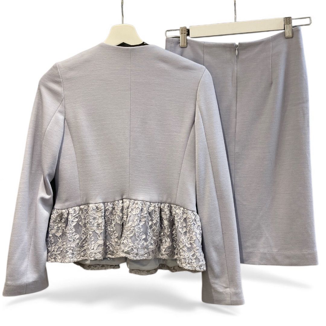 Kayme ケイミー レースペプラムジャケットセットアップ JAPT1168 SASJ1168 毛混 総裏地 日本製 ライトパープル 薄紫 size7号 レディース 冬 ゴーゴー古着マルイ草加店1970