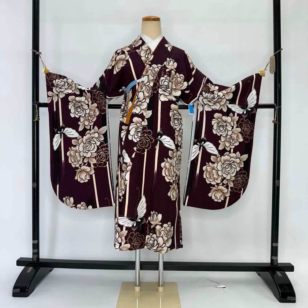 2尺袖 NICOLE ポリエステル着物 袴用 刺繍 紋意匠 二尺袖 単品 卒業式着物 紫 NICOLE 裄68cm Lサイズ 袴用着物