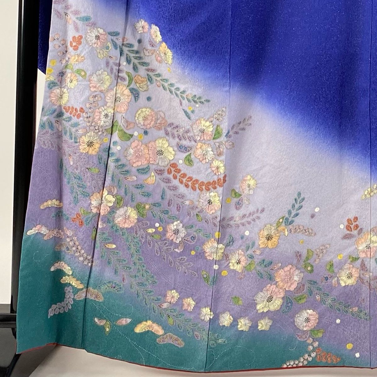 振袖 身丈165cm 裄丈69cm L 袷 辻が花 銀通し 染め分け 青 正絹