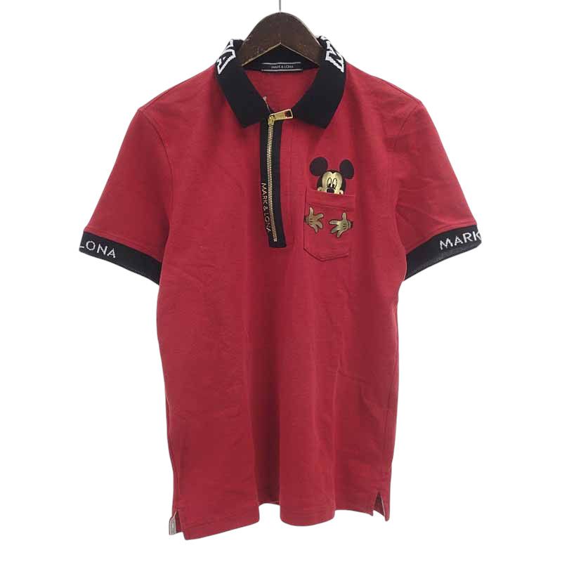マークアンドロナ/MARKLONA × DISNEY HALF ZIP POLO ゴルフ ポロ シャツ レッド  サイズ メンズL