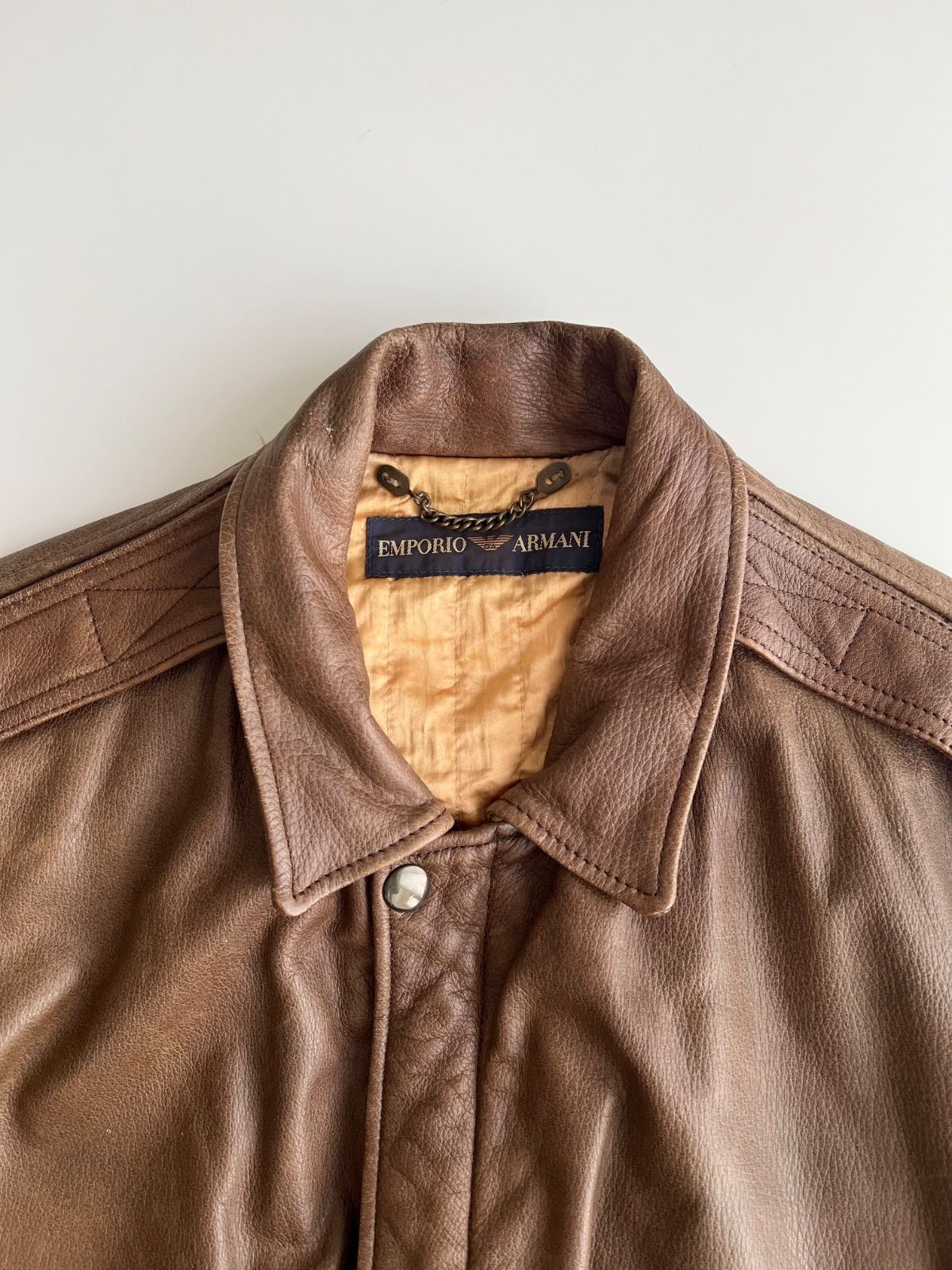 FW1991 EMPORIO ARMANI A-2 LEATHER JACKET 1980年代 エンポリオアルマーニ レザー フライトジャケット アーカイブ ミリタリー レザージャケット 90s