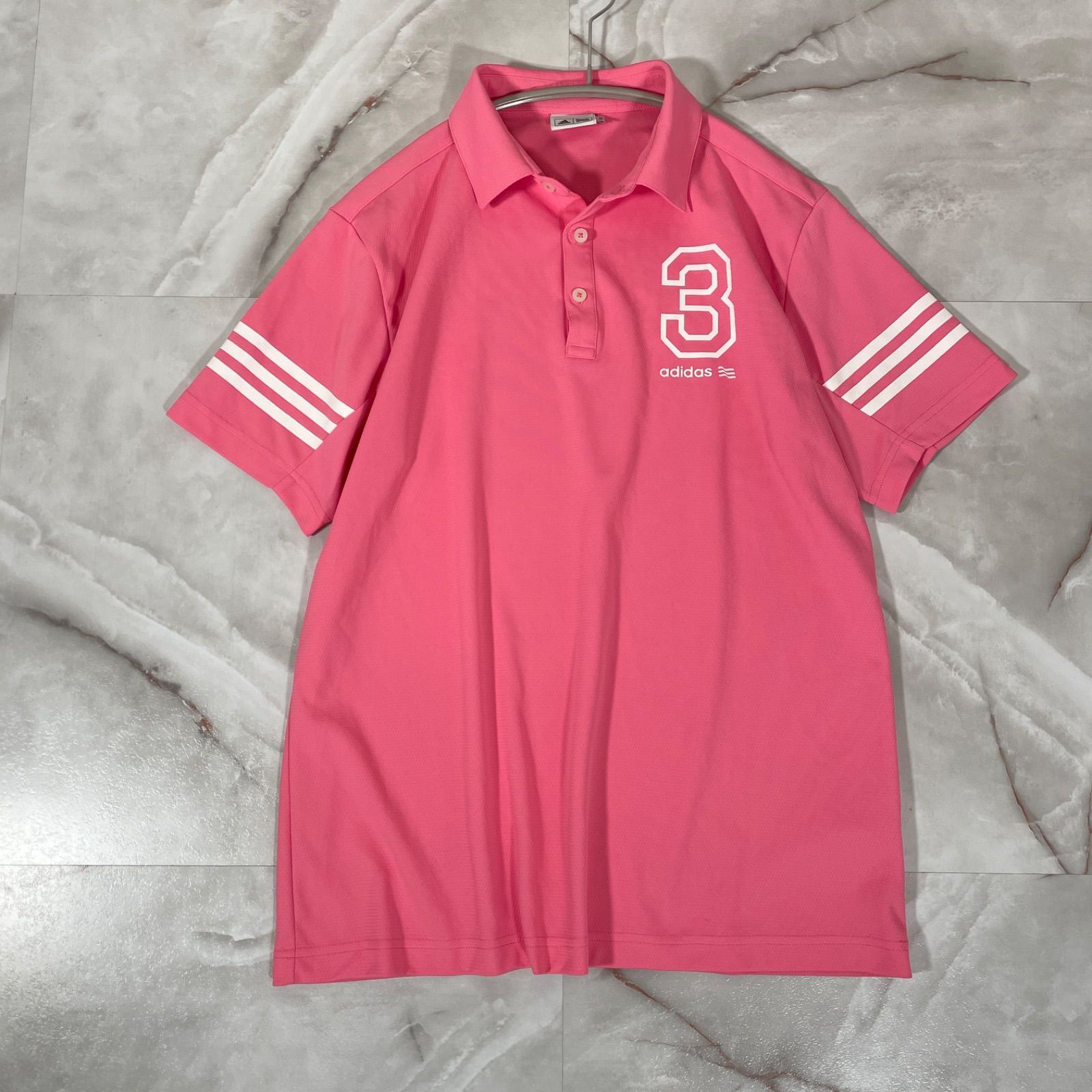 adidas ストライプ ポロシャツ ピンク adidas ピンク/ホワイト ストライプ ポロシャツ L - メルカリ