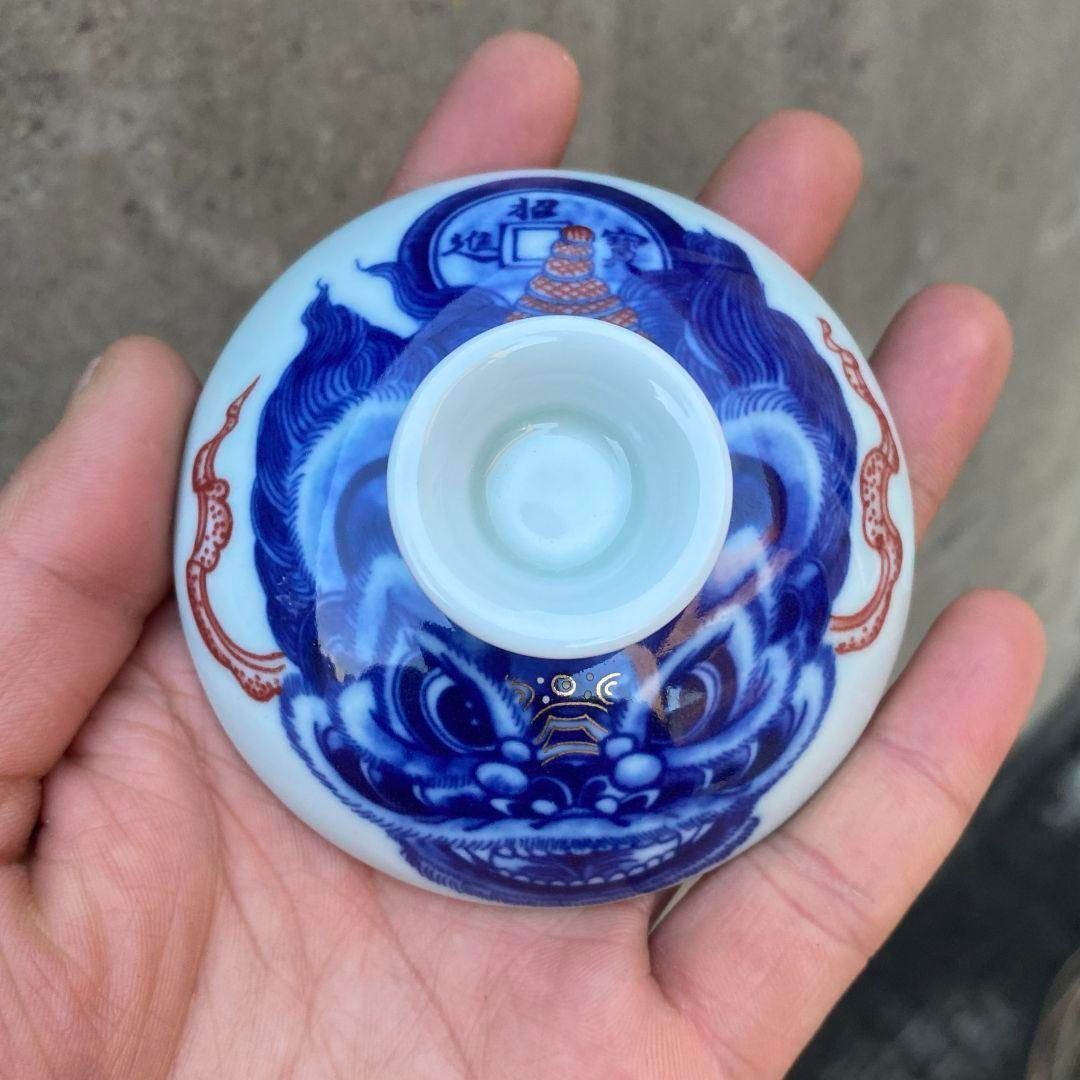 青花釉里紅祥龍三才蓋碗 中国茶器 景徳镇 蓋付き茶器 飲茶食器 煎茶具 未使用品 景徳鎮七丞堂陶磁青花釉里紅双獅滾?球二才蓋碗 茶碗 煎茶器 新品