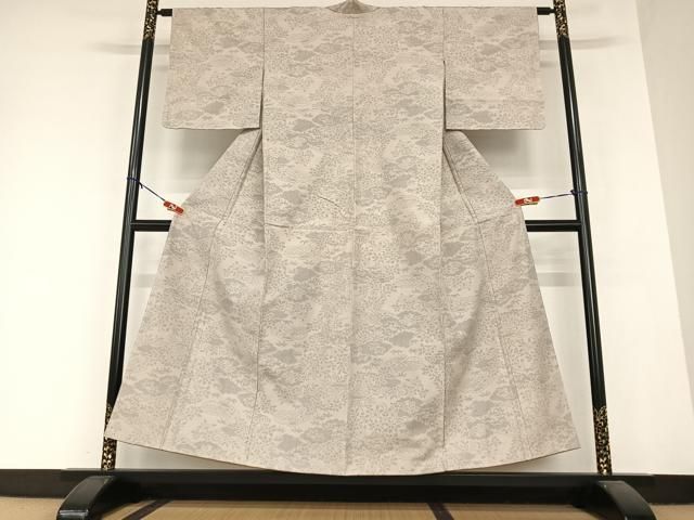 大sale⭐上品な白紬⭐巾着⭐飛び柄 平和屋着物○結城紬 飛び亀甲柄 雲重ね草花文 正絹 逸品 未使用