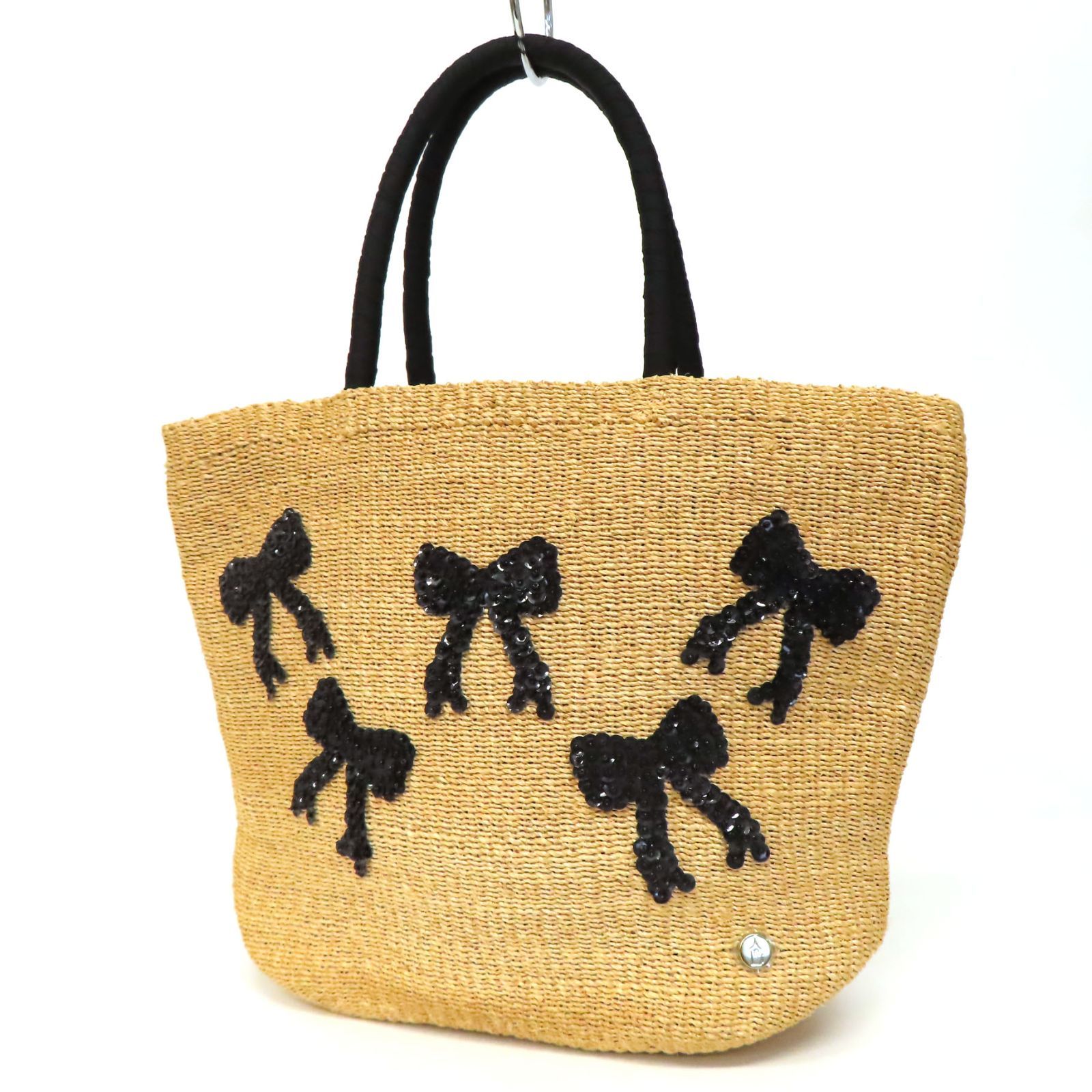 美品　ハウス•オブ•アンリ ベルギー トートバッグ 白 籠バッグ スパンコール 美品 ハウス•オブ•アンリ ベルギー トートバッグ 白 籠バッグ