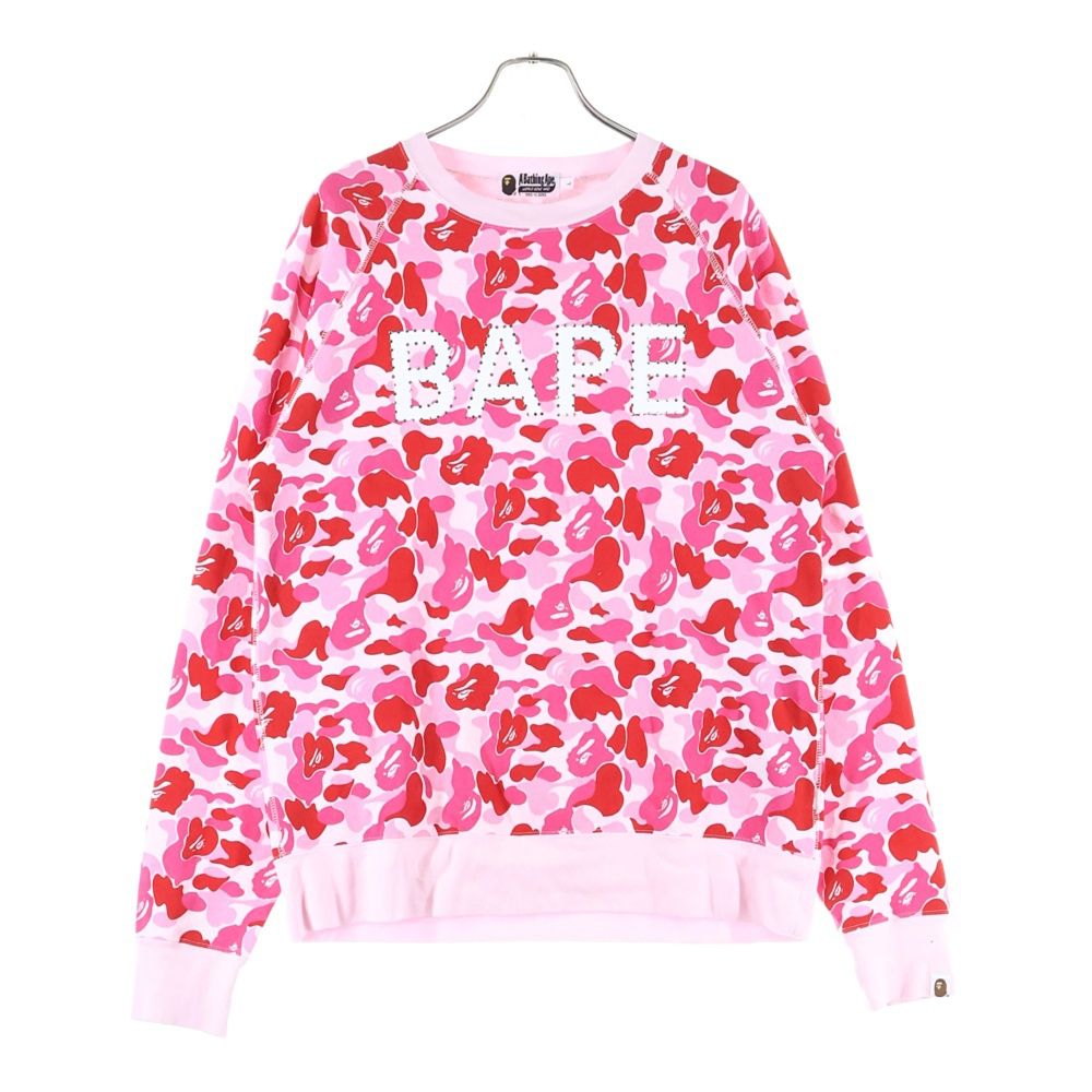 A BATHING APE アベイシングエイプ ABC CAMO CRYSTAL STONE CREWNECK カモ総柄クリスタルストーンオーバサイズクルーネックスウェット ピンク 001SWJ801008M