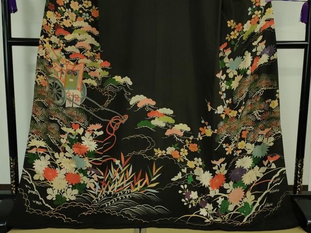 平和屋1□本加賀友禅作家 北村比呂志 黒留袖 流水枝花文