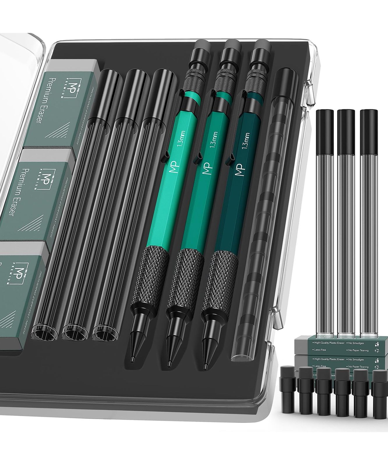 Mr. Pen ミスターペン メタルシャープペンシルセット 芯と消しゴムリフィル付き 3パック 1.3mm シャープペンシル メタルシャープペンシル スケッチ|描画用シャープペンシル 1.3mmシャープペンシル
